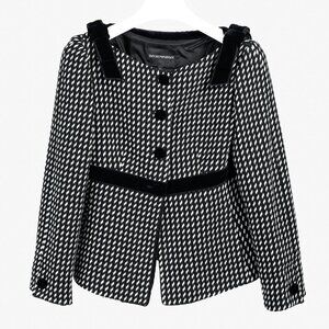 Emporio Armani 2006 Black White Velvet Bow Trimmed Wool Jacket
